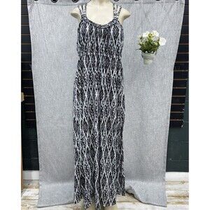 faded Glory Maxi Dress Sleeveless Ikat black white halter neckline cruise sz XXL